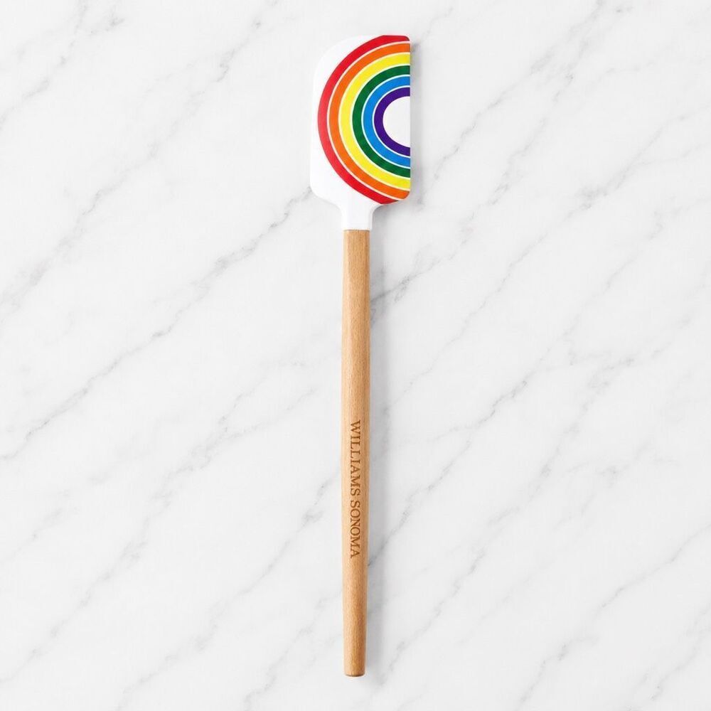 Williams Sonoma Pride Rainbow Silicone Spatula Trevor Project NWT Wood Handle